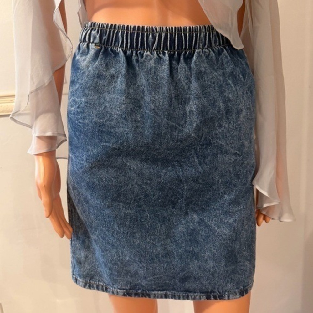 Vintage Palmetto's Blue Jean Denim Mini Skirt Pencil Pockets Acid Wash 80s